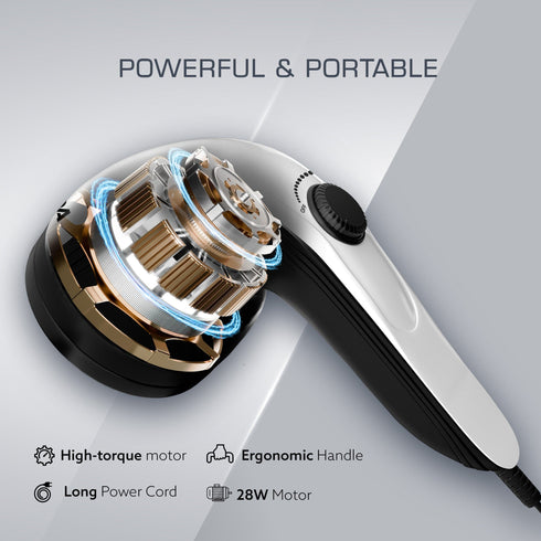 Atom Plus Electric Handheld Full Body Massager, 4 Massage Heads, Mesh Cover, Variable Speed Settings for Pain Relief and Relaxation, Back, Leg & Foot